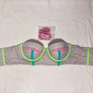 Victoria Secret Swim Bikini Top Zip Grey Neon